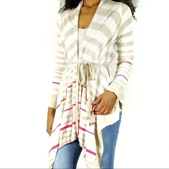 NWT Anthropologie Moth Multicolor Striped Belted Drape Cardigan Womens Large - Picture 1 of 6